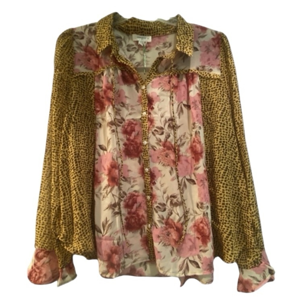 Umgee Women’s Floral Leopard Print Oversized Beautiful Blouse New XL
